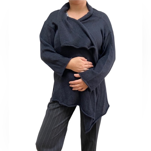 Cecile Benac M Black Wool/Silk Blend Open Front Cardigan - Picture 5 of 9